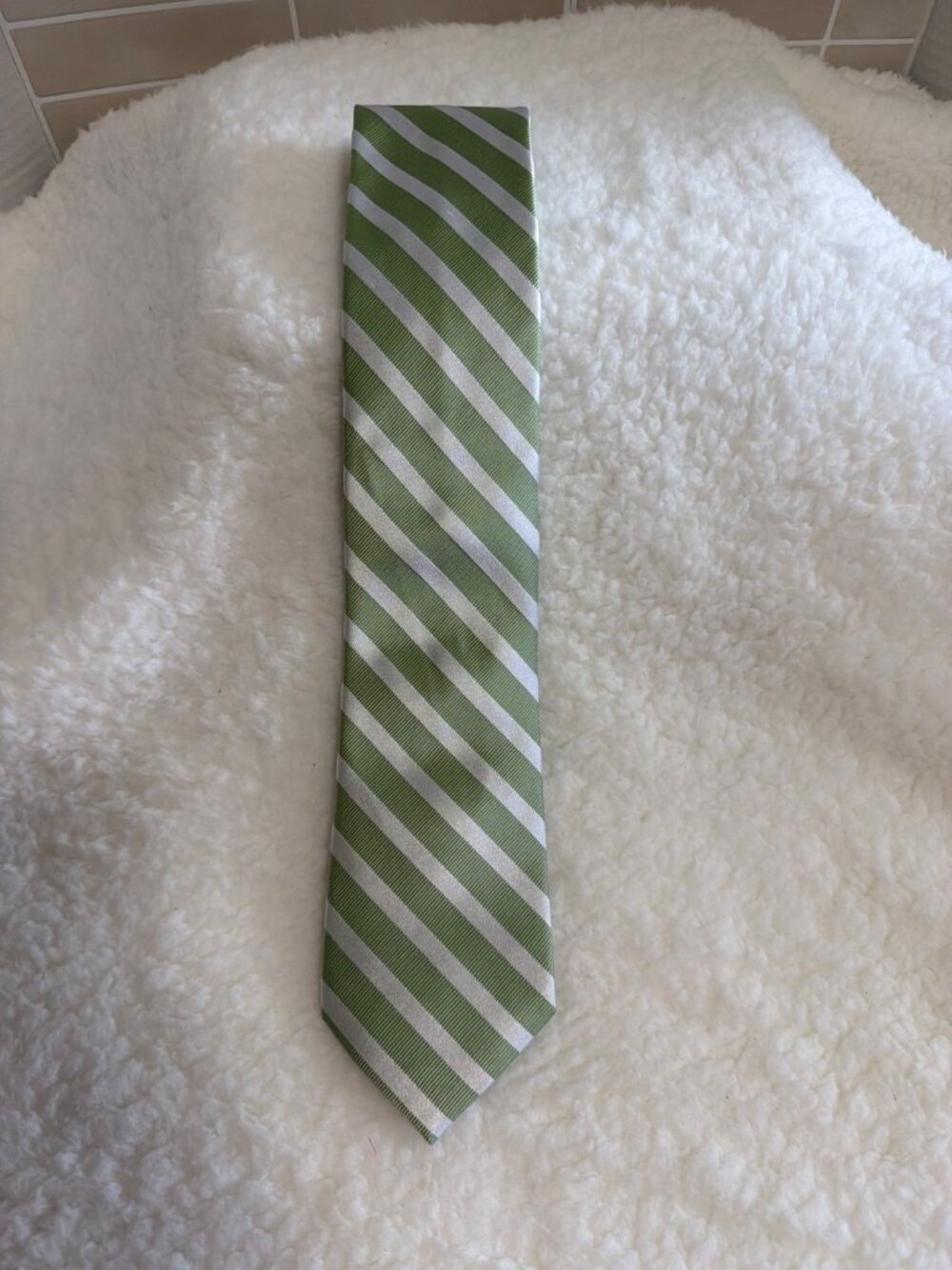 Merona Men’s 100% Silk Necktie Green Striped Classic Dress Tie